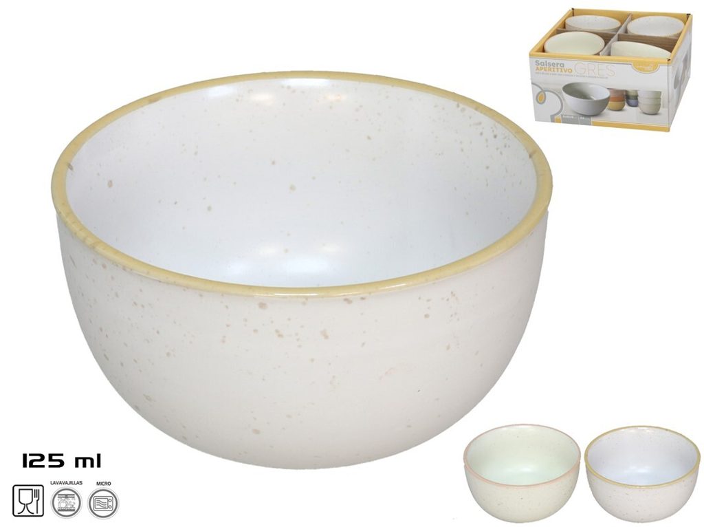 [141187] SALSERA APERITIVO GRES REDONDA BORDE CREMA 8 X 8 X 4 CM