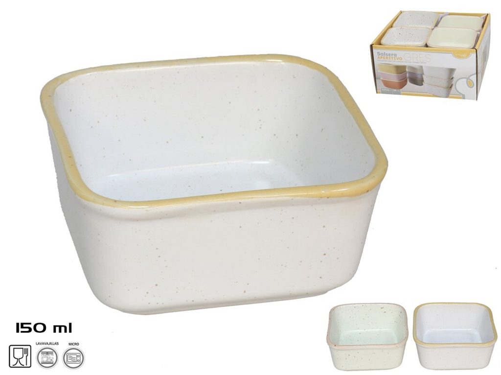 [141188] SALSERA APERITIVO GRES CUADRADA BORDE CREMA 10 X 10 X 5 CM