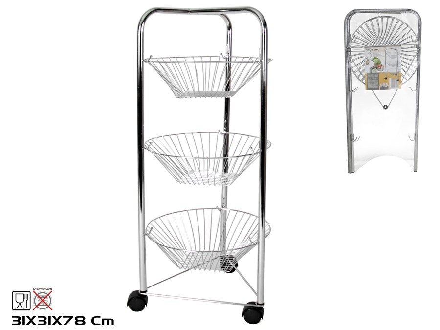[140306] FRUTERO HIERRO INOX 3 CESTAS ALCORA 30 X 30 X 75 CM