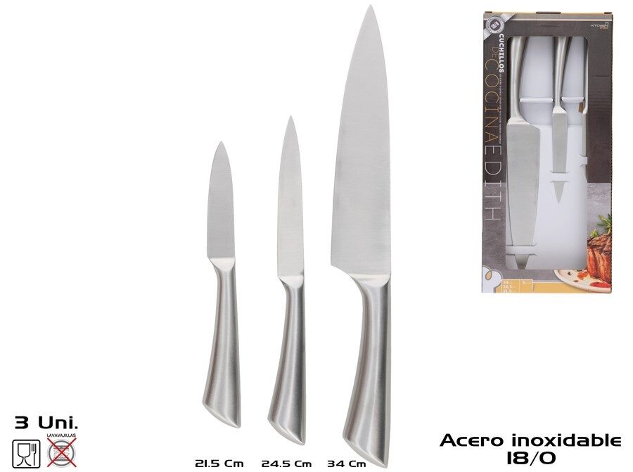 [140420] CUCHILLOS COCINA EDITH ACERO INOXIDABLE SURTIDO 3 UDS