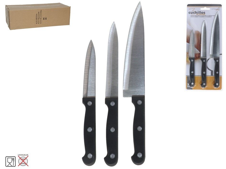 [140235] CUCHILLOS COCINA MANGO NEGRO SURTIDO 3 UDS