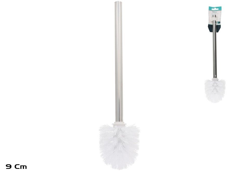 [139632] ESCOBILLA SUEL WC MANGO METAL Y BLANCA 9.5 CM