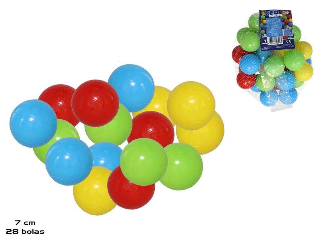 [139366] BOLAS PLASTICO COLORES 7 CM 28 UDS EN RED
