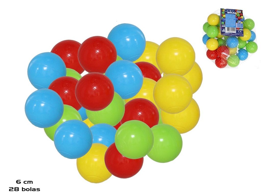 [139368] BOLAS PLASTICO COLORES 6 CM 28 UDS EN RED