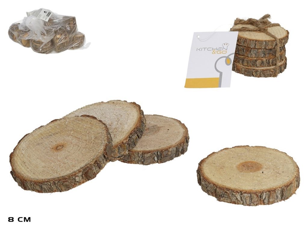 [137991] POSAVASOS TRONCO MADERA 8 CM 4 UDS