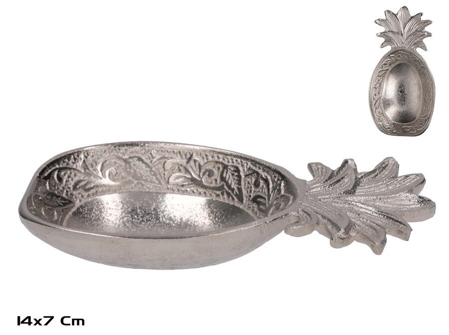[138865] BANDEJA DECORATIVA PIÑA NIQUEL 14 X 7 CM
