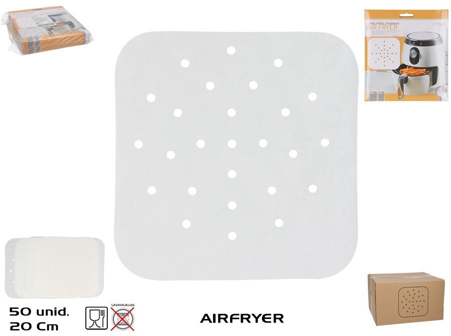 [138886] BASE PAPEL CUADRADA AIR FRYER 20 X 20 CM 50 UDS