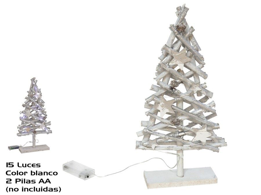 [117319] ARBOL NAVIDAD MADERA BLANCO 15 LED 40 CM