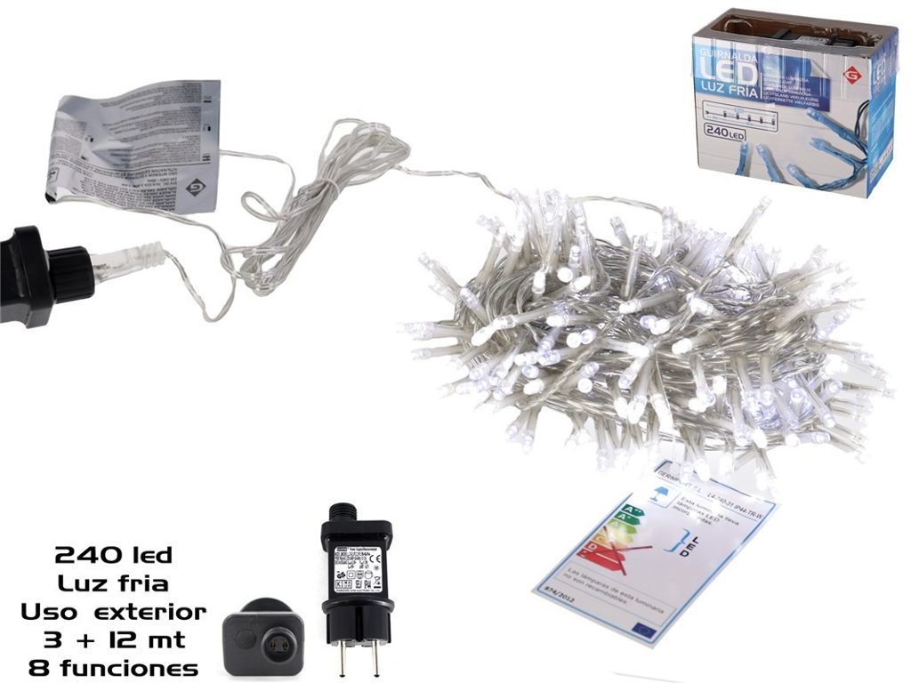 [138357] GUIRNALDA LED LUZ FRIA USO EXTERIOR/INTERIOR 240 LED 3 + 12 MTS