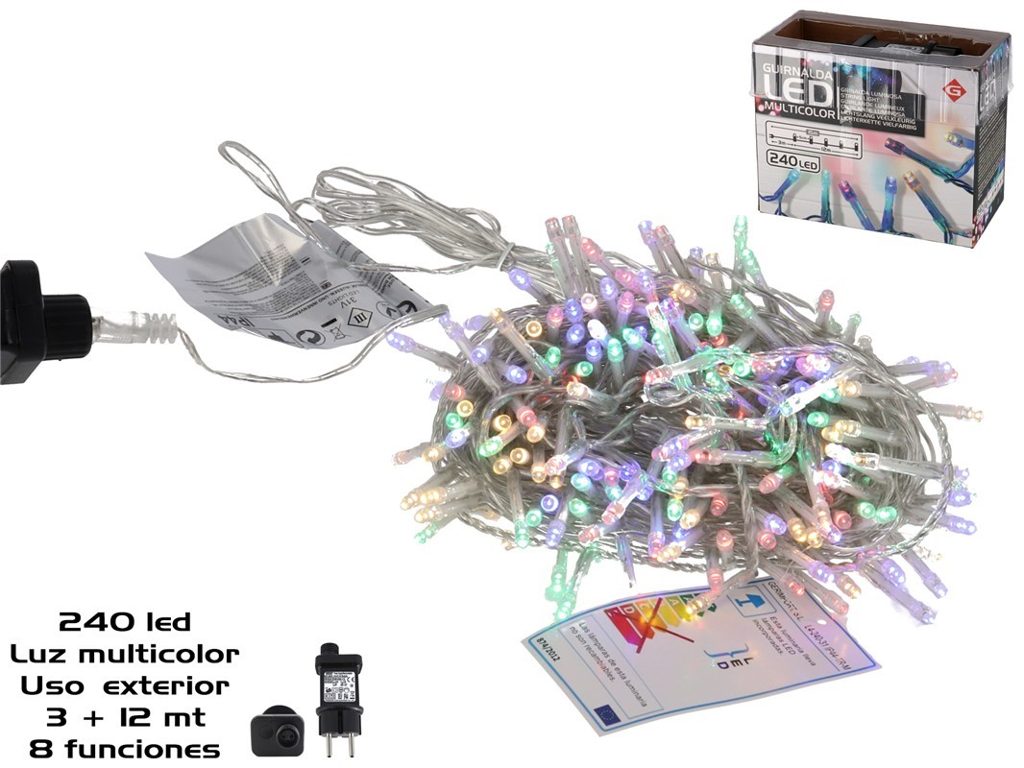 [138358] GUIRNALDA LED LUZ MULTICOLOR USO EXTERIOR/INTERIOR 240 LED 3 + 12 MTS