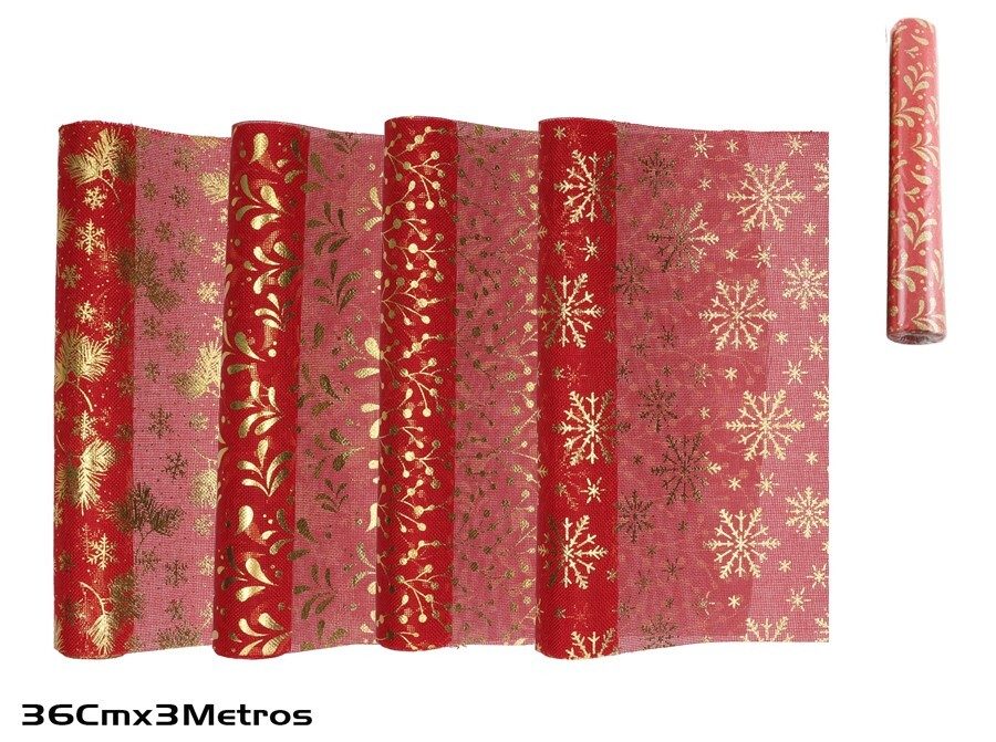 [138385] CINTA MALLA ROJO/ORO 4 SURTIDOS 36 CM X 3 MTS