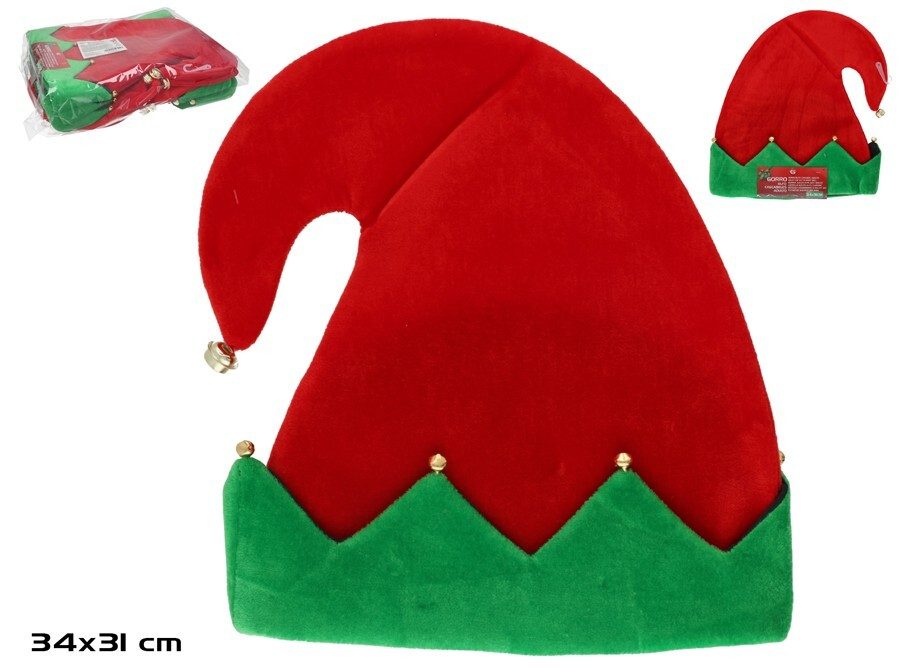 [138442] GORRO ELFO TERCIOPELO ADULTO CASCABELES 34 X 31 CM