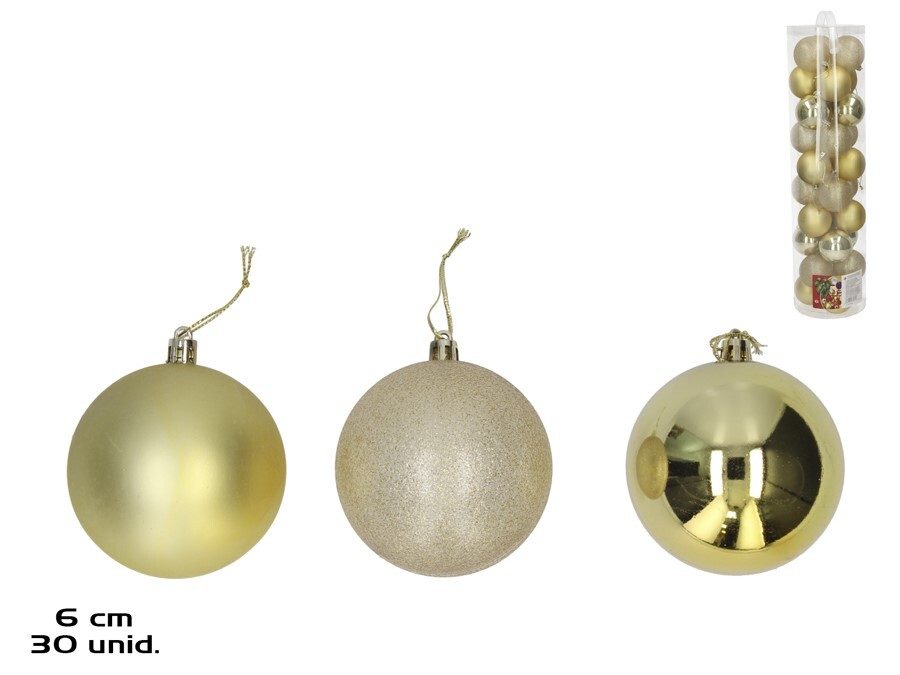 [138451] BOLAS NAVIDAD MILO ORO SURTIDAS 6 CM 30 UDS