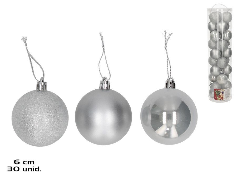 [138453] BOLAS NAVIDAD MILO PLATA SURTIDAS 6 CM 30 UDS