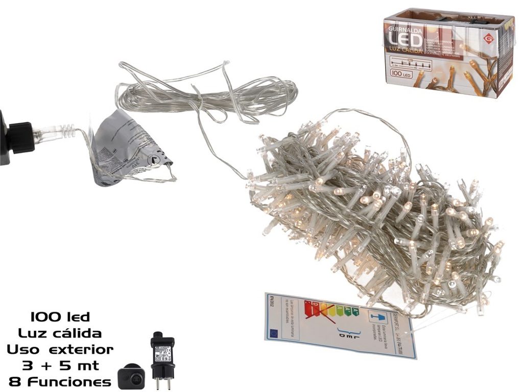 [138455] GUIRNALDA 100 LED LUZ CALIDA EXTERIOR ADAP FUN3 + 5 MTS