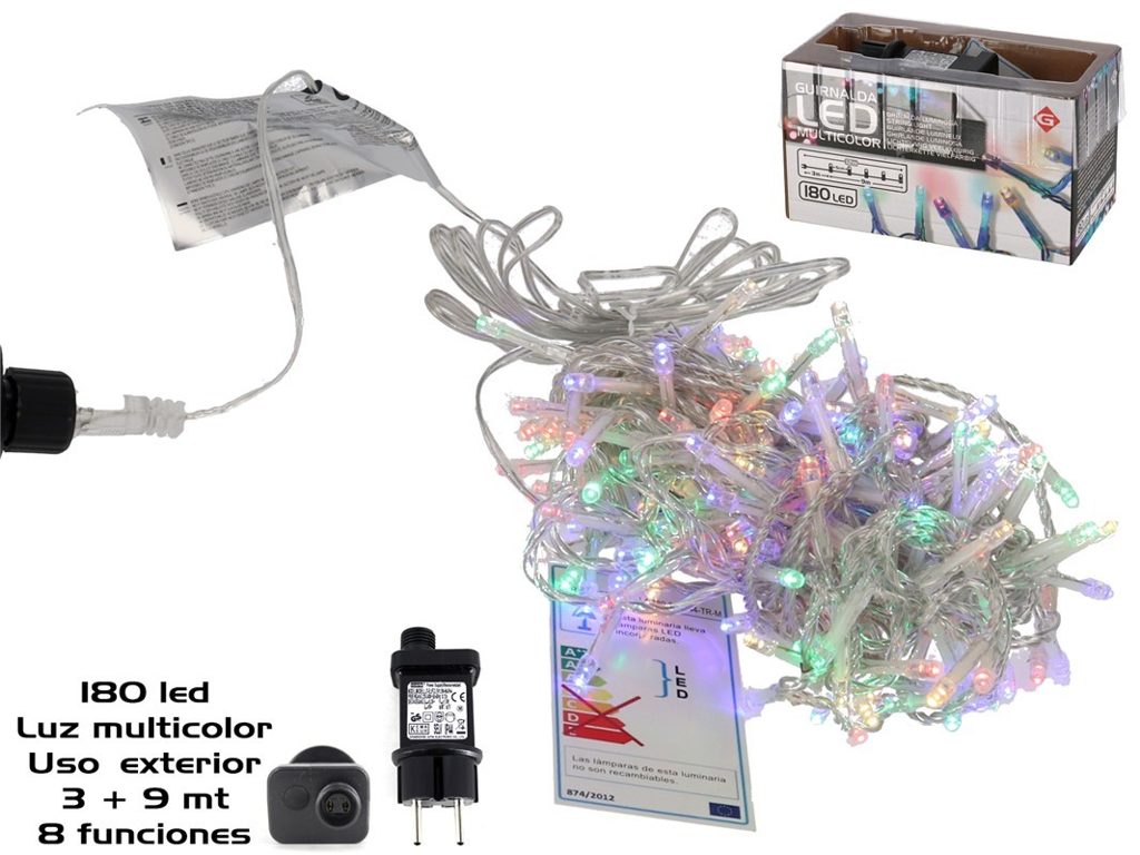 [138457] GUIRNALDA 180 LED MULTICOLOR EXTERIOR ADAP FUN 3 + 9 MTS