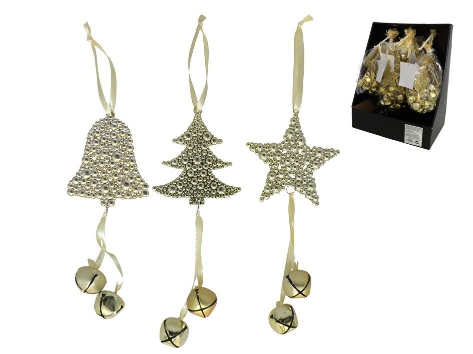 [138464] COLGANTE FIGURA ORO CON CASCABEL 3 SURTIDOS 9.5 CM