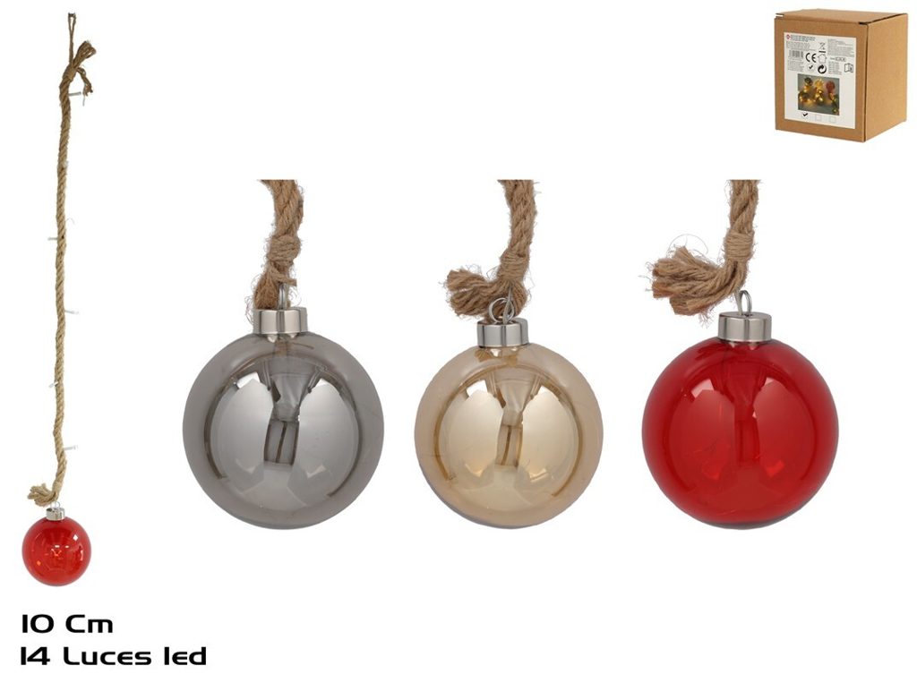 [138476] BOLA CUERDA COLGAR 3 SURTIDOS 14 LED 10/60 CM