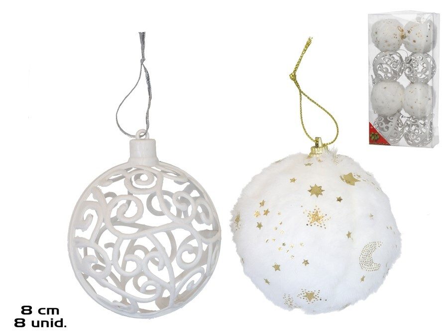[138495] BOLA NAVIDAD DORADA/BLANCA 2 SURTIDOS 8 CM 8 UDS