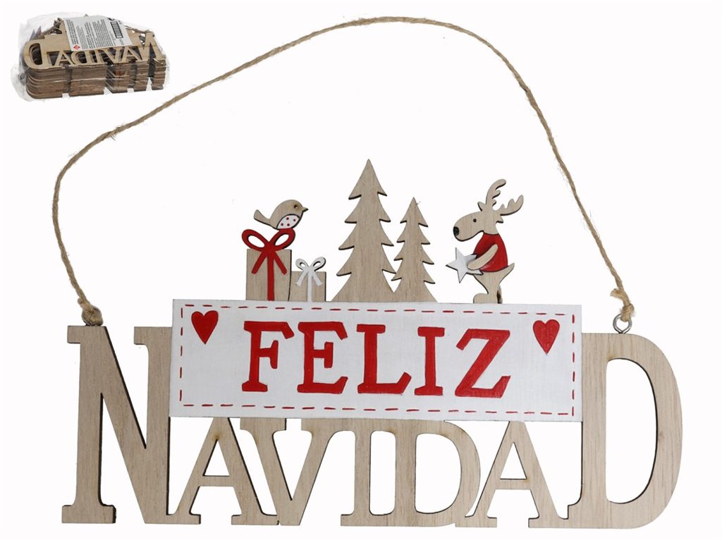 [138496] COLGANTE CARTEL MADERA FELIZ NAVIDAD 20.5 X 22.3 CM