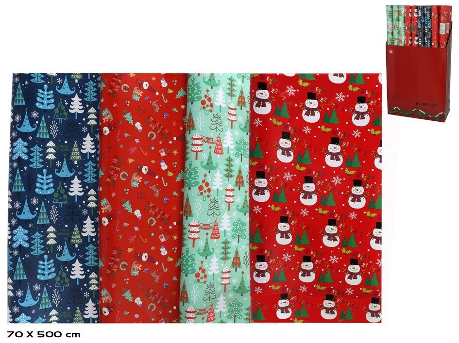 [138536] PAPEL REGALO NAVIDAD 4 SURTIDOS 70 X 5 MTS