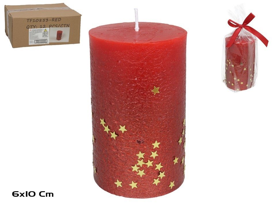 [138547] VELA TACO ROJA ESTRELLAS DORADAS 6 X 10 CM