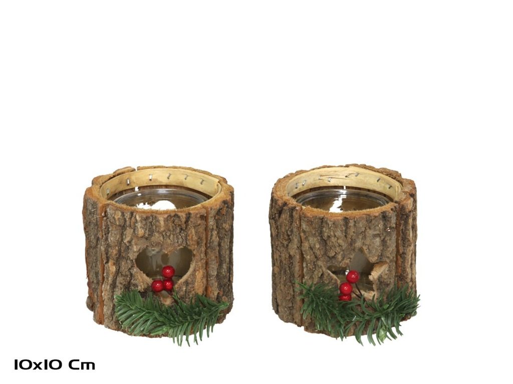 [138551] PORTAVELAS CORTEZAS NATURAL CON VASO 2 SURTIDOS 10 X 10 CM