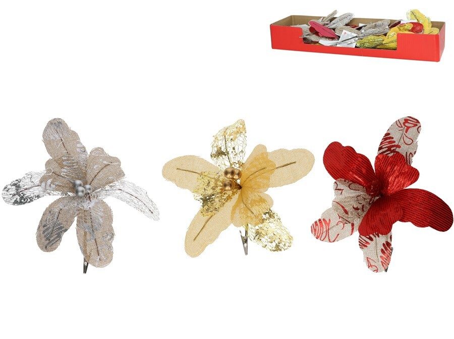 [138676] FLOR CON CLIP BELEN 3 SURTIDOS 23 CM