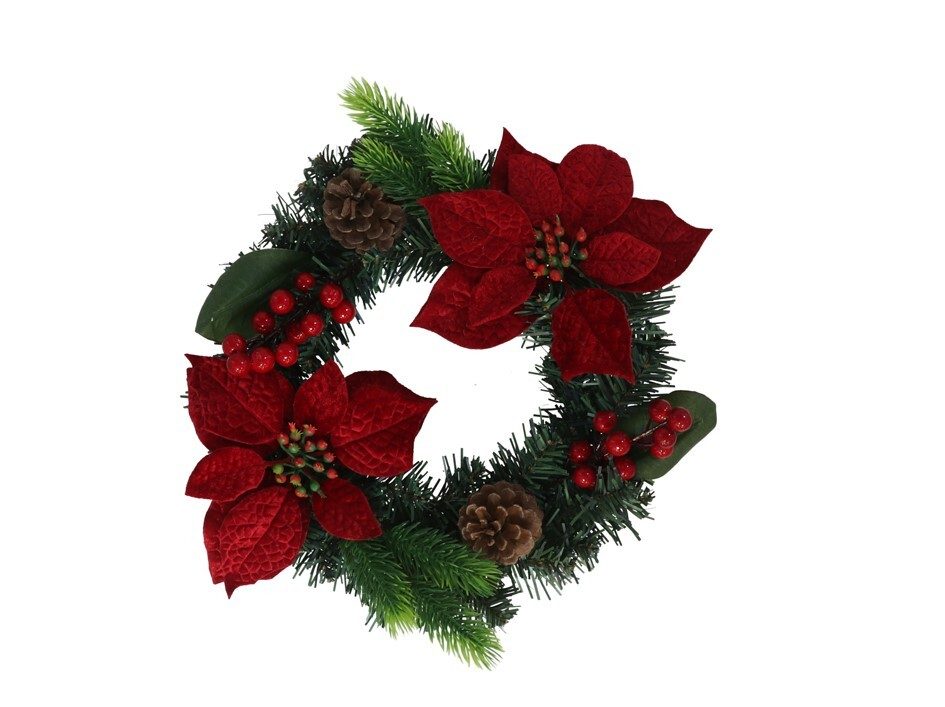 [138724] CORONA NAVIDAD FLORES ROJAS Y PIÑAS 36 CM