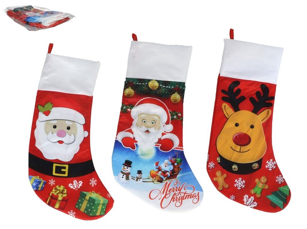 [138759] CALCETIN TELA ROJO NAVIDAD 50 CM