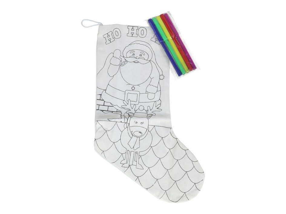 [138767] BOTA DE LONA BLANCA MOTIVOS NAVIDEÑOS CON 5 ROTULADORES 25 X 35 CM