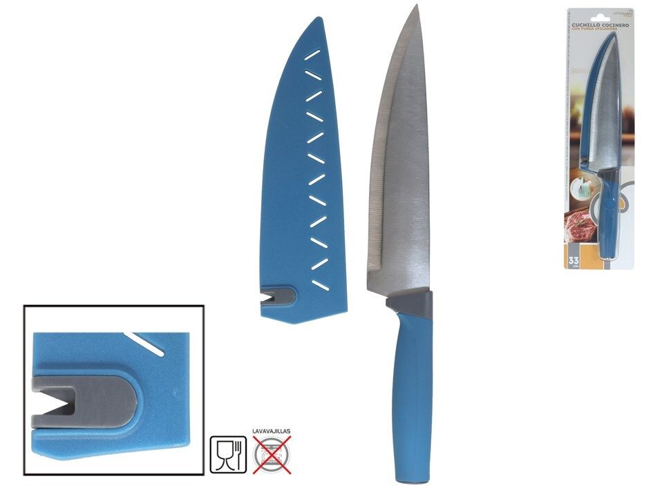 [138008] CUCHILLO COCINERO CON FUNDA AFILADORA 33 CM