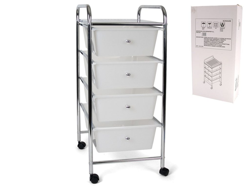 [107439] CARRO MULTIUSOS ACERO 4 CAJONES BLANCOS