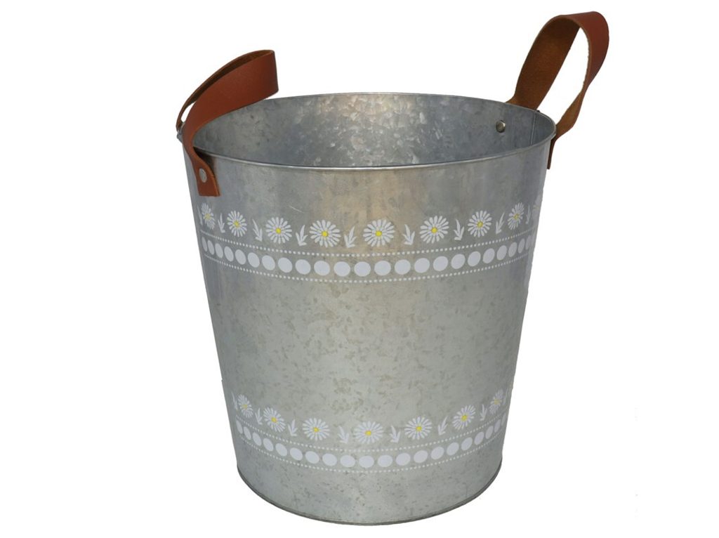 [136244] MACETERO METALICO CON ASAS CUERO 25 X 25 X 24 CM