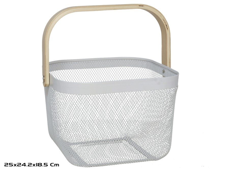 [136865] CESTA MULTIUSOS METAL BLANCA CON ASA 25 X 24.2 X 18.5 CM