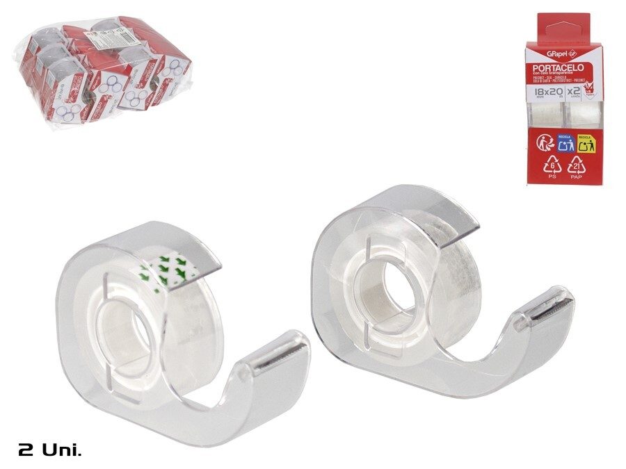 [136188] PORTACELO CON CELO TRANSPARENTE 18 MM X 20 MTS 2 UDS