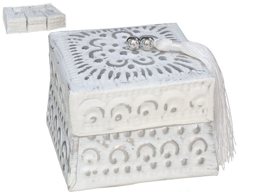 [136220] CAJA ALUMINIO CUADRADA BLANCO CON BORLA 8 CM
