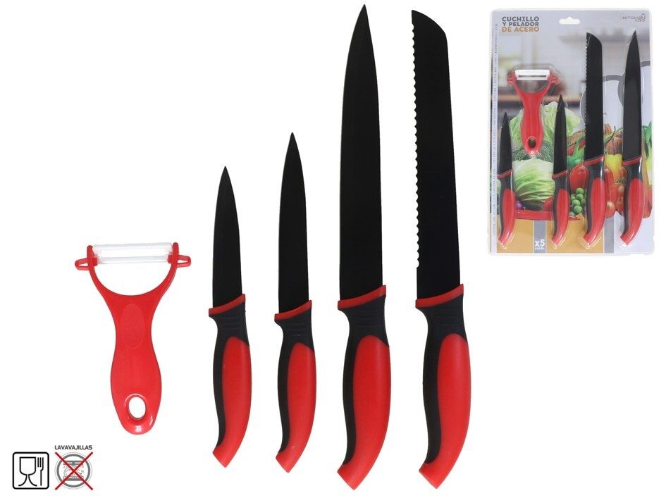 [136233] CUCHILLO Y PELADOR MANGO PLASTICO 5 PZAS