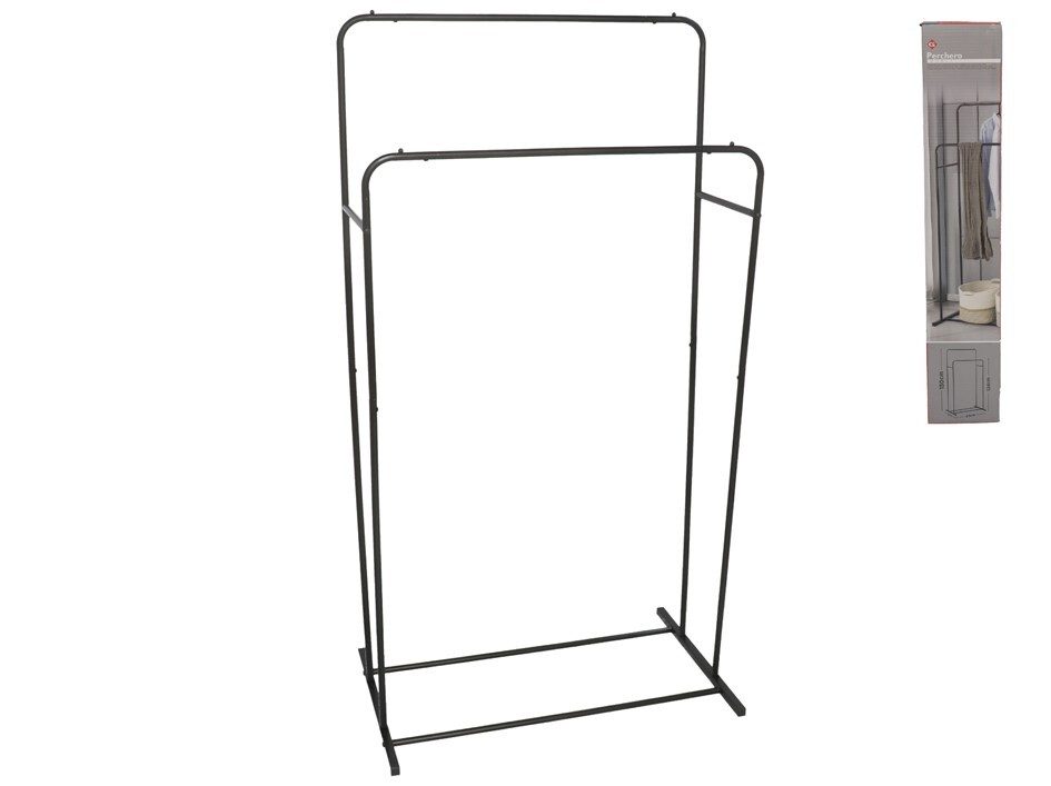 [134807] PERCHERO DOBLE NEGRO METAL 80 X 50 X 150 CM