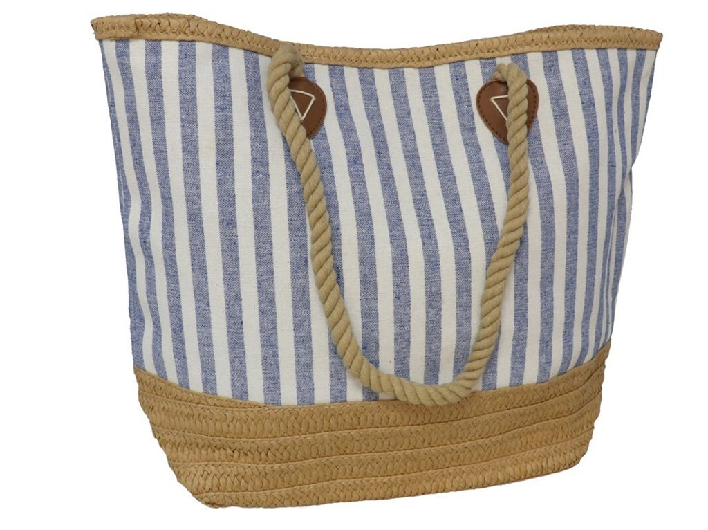 [134827] BOLSO PLAYA MARTINA RAYAS AZUL CON CIERRE MAGNETICO 48 X 15 X 36 CM