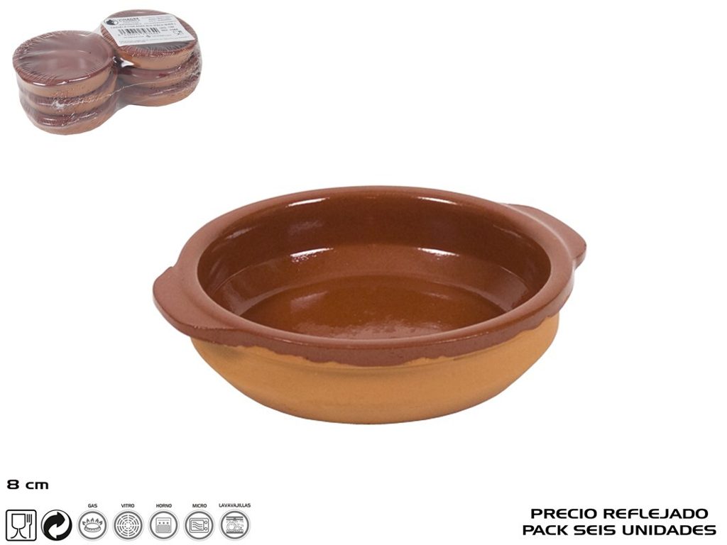 [119261] CAZUELA BARRO CON ASA 8 CM 6 UDS