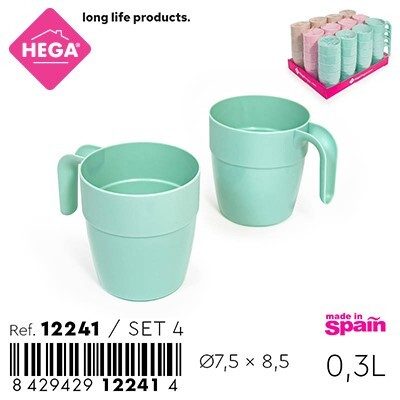 [131423] TAZA BARBADOS CON ASA REUTILIZABLE 0.30 LTS 4 UDS