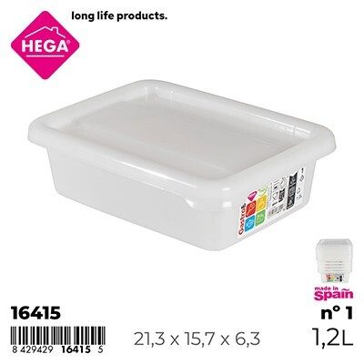 [144312] BANDEJA GASTROBOX CON TAPA Nº1 RECTANGULAR 1.2 LTS 16415