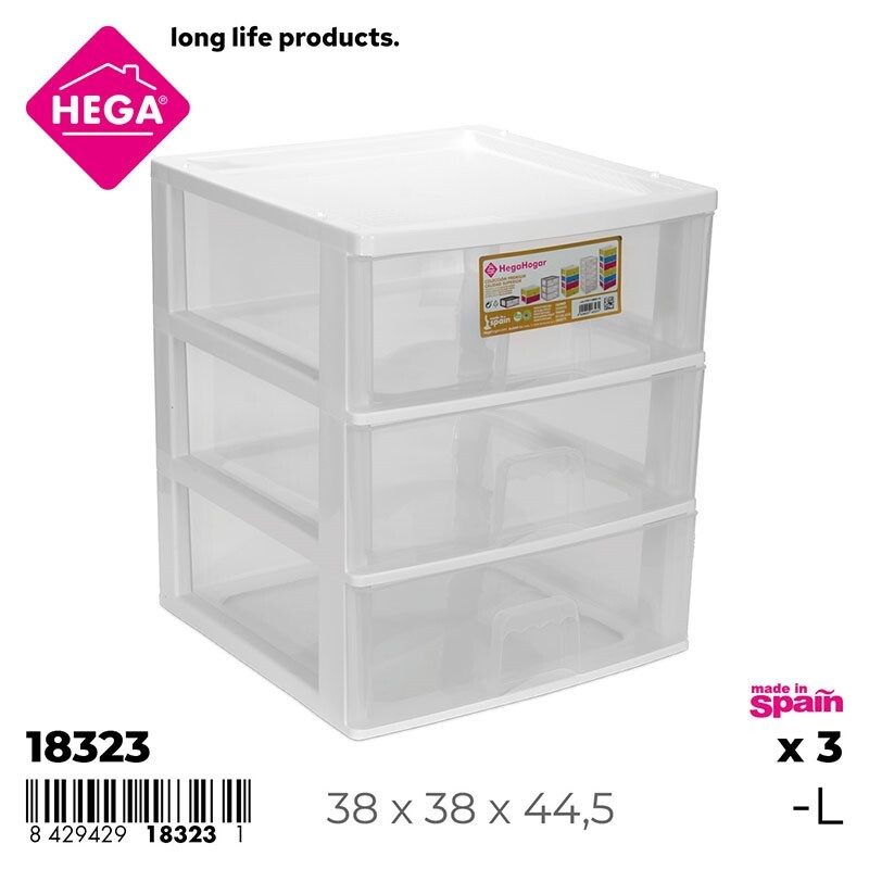 [148961] CAJONERA EIFFEL MODULAR 3 CAJONES BLANCO TRANSPARENTE