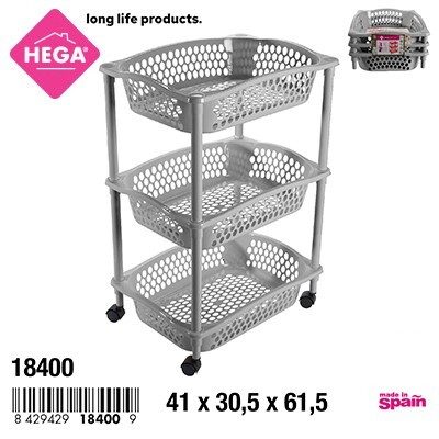 [148964] CARRITO VERDULERO CIBELES RECTANGULAR GRIS 3 CESTAS