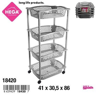 [148967] CARRITO VERDULERO CIBELES RECTANGULAR GRIS 4 CESTAS