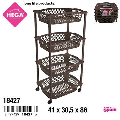 [148968] CARRITO VERDULERO CIBELES RECTANGULAR MARRON 4 CESTAS