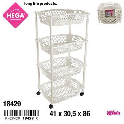[148969] CARRITO VERDULERO CIBELES RECTANGULAR MARFIL 4 CESTAS
