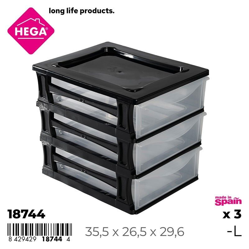 [148971] CAJONERA KREMLIN MULTICOMBI NEGRO TRANSPARENTE 3 CAJONES