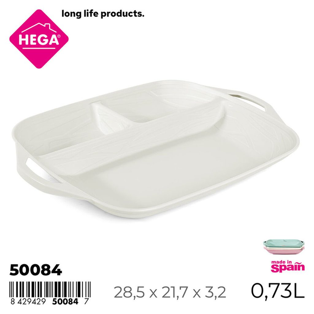 [148978] BANDEJA VAJILLA NIDO COMPARTIMENTOS CON ASA SURTIDO PASTEL 730 ML